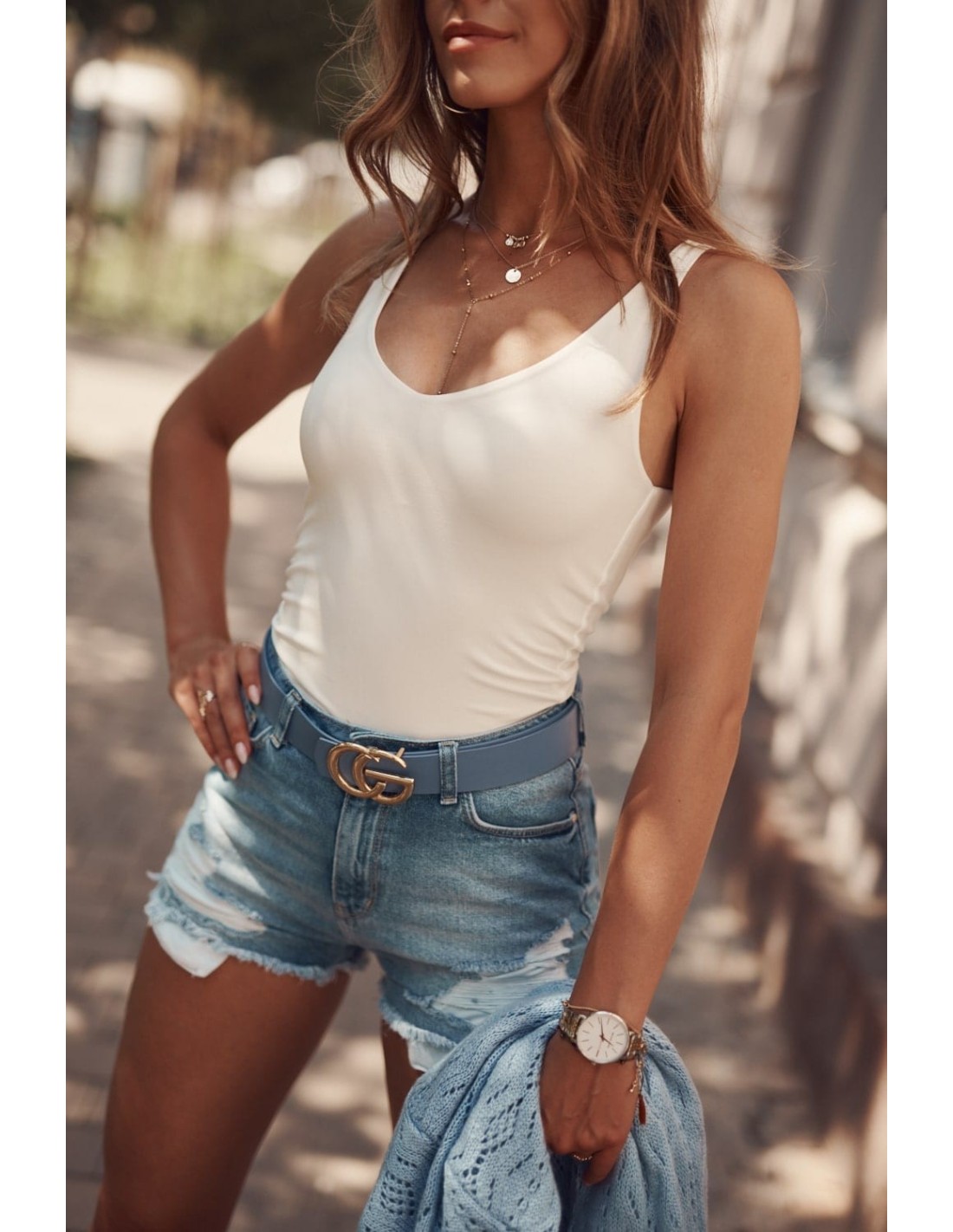 Jeansshorts mit Abschürfungen, Hellblau 3006 - Online-Shop - Boutique